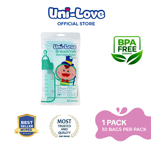 UniLove Green Breastmilk Storage Bags 200ml (30 Bags per Pack) Pack of 1