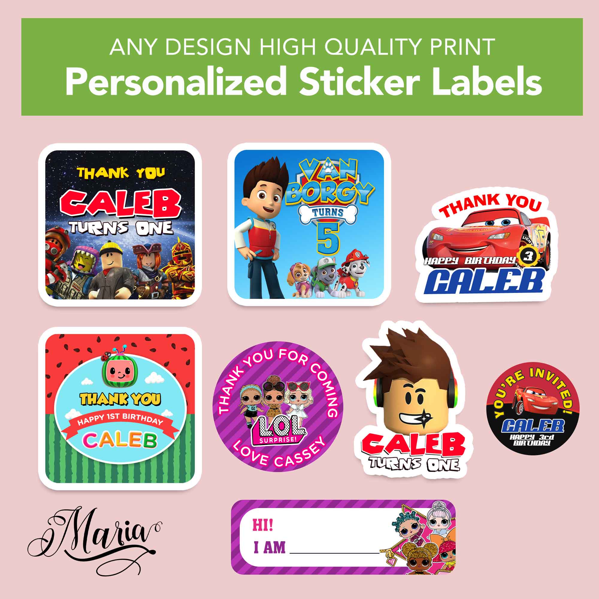 Personalized Sticker Labels (Any Design) 70/60/28/15 pcs