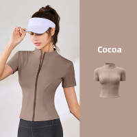 FUYOGI Yoga Top for Women Workout Sports Gym Short Sleeve Zipper High Elasticity Tight Fitting