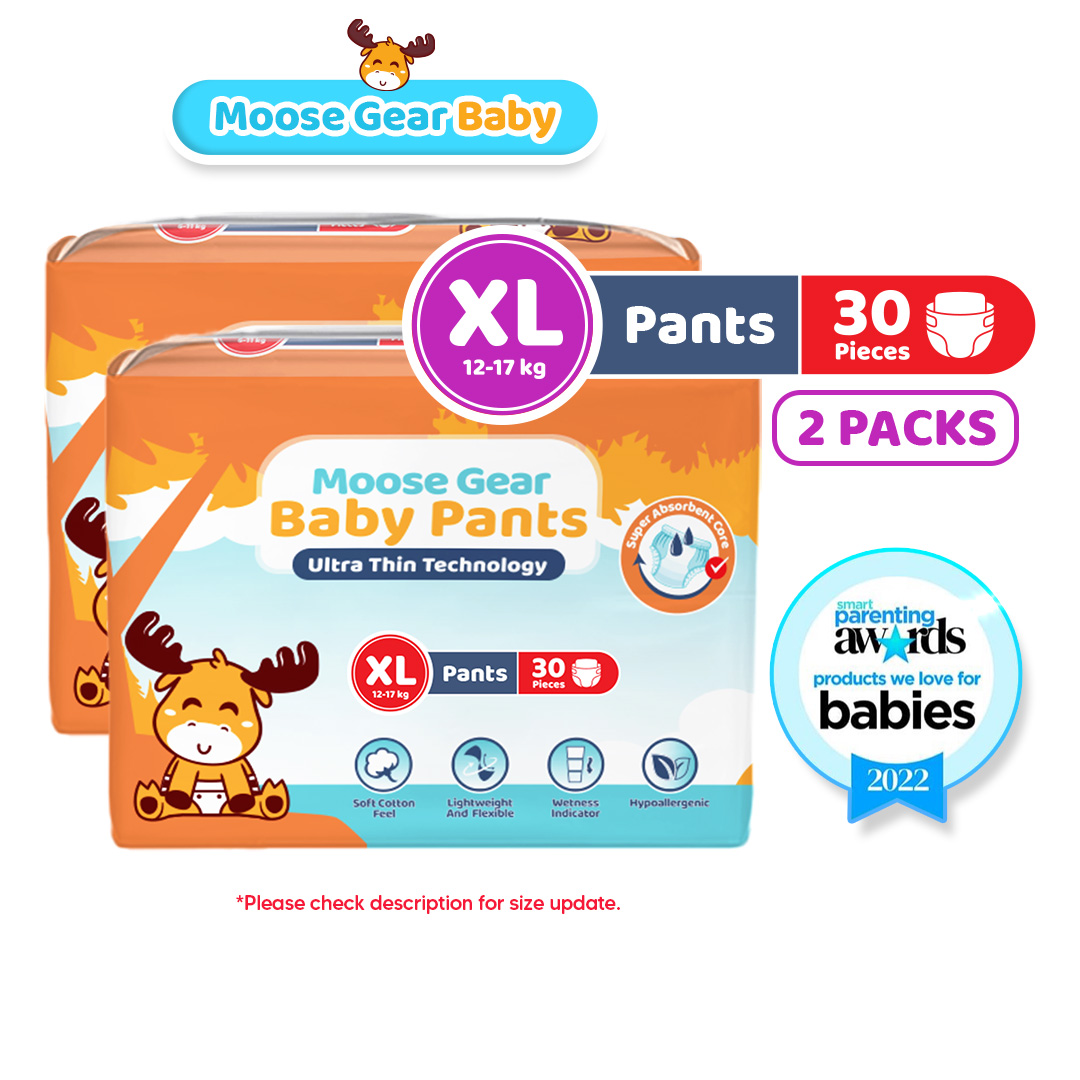 Moose Gear Baby Pants Diaper 60pcs (2PACKS) Hypoallergenic Super Absorbent Double Leak Guard