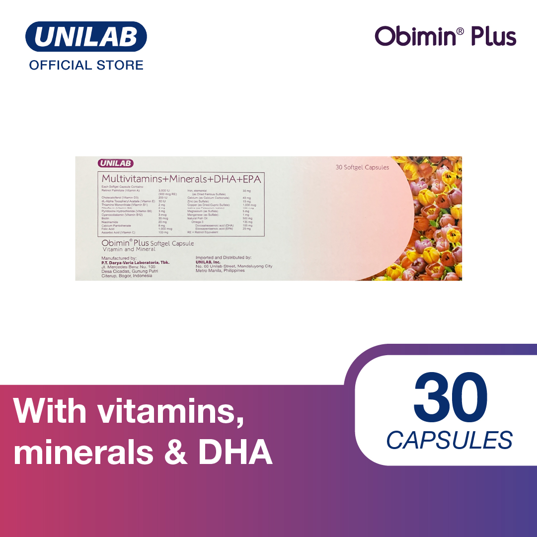 Obimin Plus 30 Capsules Prenatal Supplement With DHA And EPA For Babys Optimum Brain Development