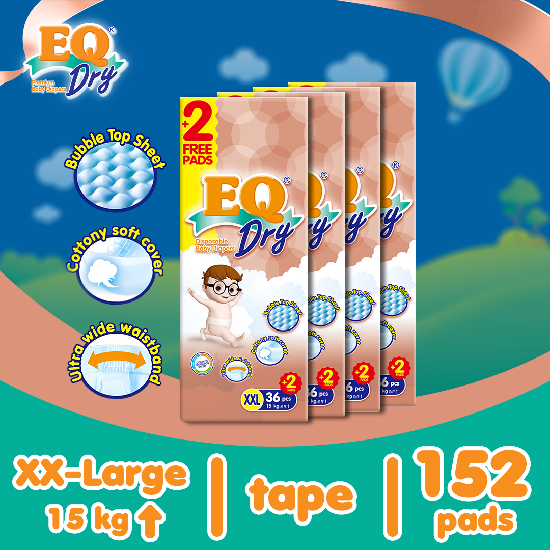 EQ Dry XXL (12-16 kg) - 36 pcs x 4 packs (144 pcs) - Tape Diapers