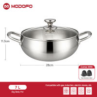MODOFO 24-28cm Stainless Steel Double Handle Deep Cooking Pot Double-Handle Big Belly Pot Non-Stick Frying & Soup Pot for Kitchen Use