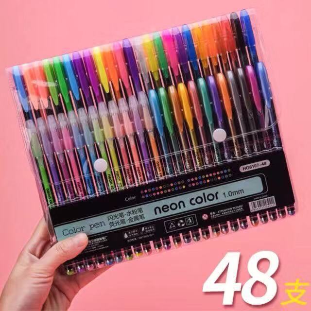 HKH ZUIXUAN 48 Pcs Color Gel Neon color Pen Set Coloring Book Ink Pens Drawing Painting Craft Art Neon