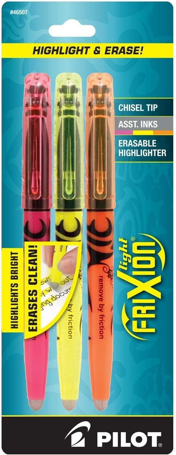 PILOT FriXion Light Erasable Highlighters Chisel Tip Assorted Color Inks 3-Pack