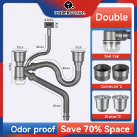 110mm Kitchen Sink P Trap Set with Sink Strainer  Expandable Hose  Anti-Clog Drainage Kit for Kitchen Sink