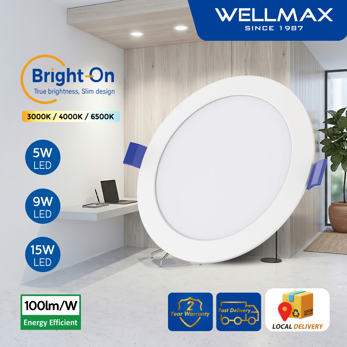 WELLMAX LED Downlight Energy Saving Recessed Ceiling Light 100lm/W 100-240V