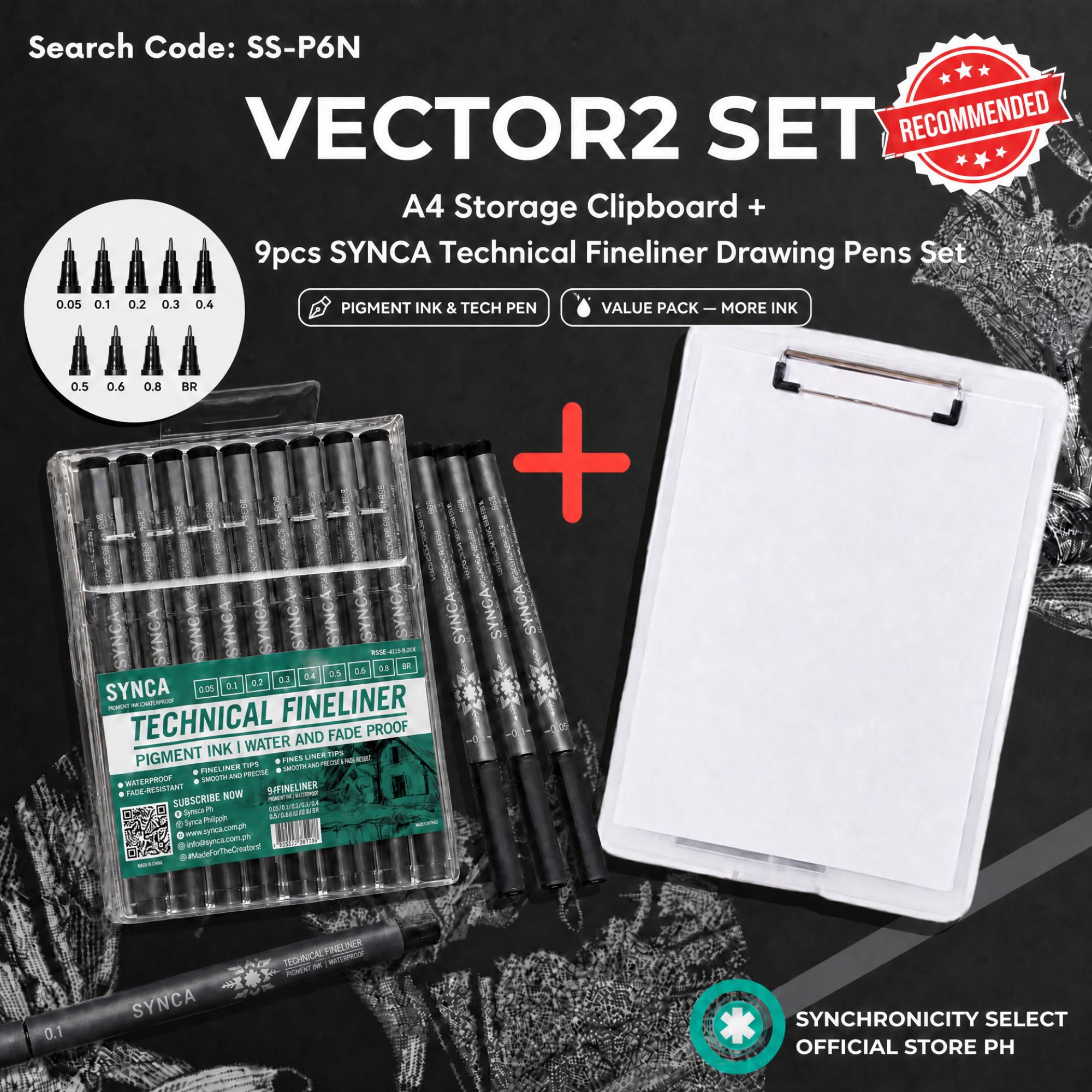 SS-P6N | UNI PIN Technical Drawing Pen (0.05MM - 0.8MM) Vector Set | Unipin Engineering Drawing Office Writing Gift Pen Black Ink Gel Pen | SSP6N LUMI SPARK Series Affordable Wholesale Stationery from Synchronicity Select Store PH