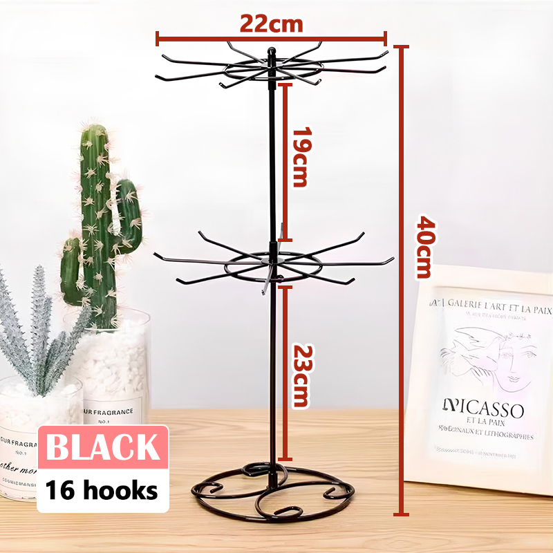 360 Rotation Rotating Rack Metal Stand 2 Layer With Hooks for Necklace Jewelry Keychain Toy Display