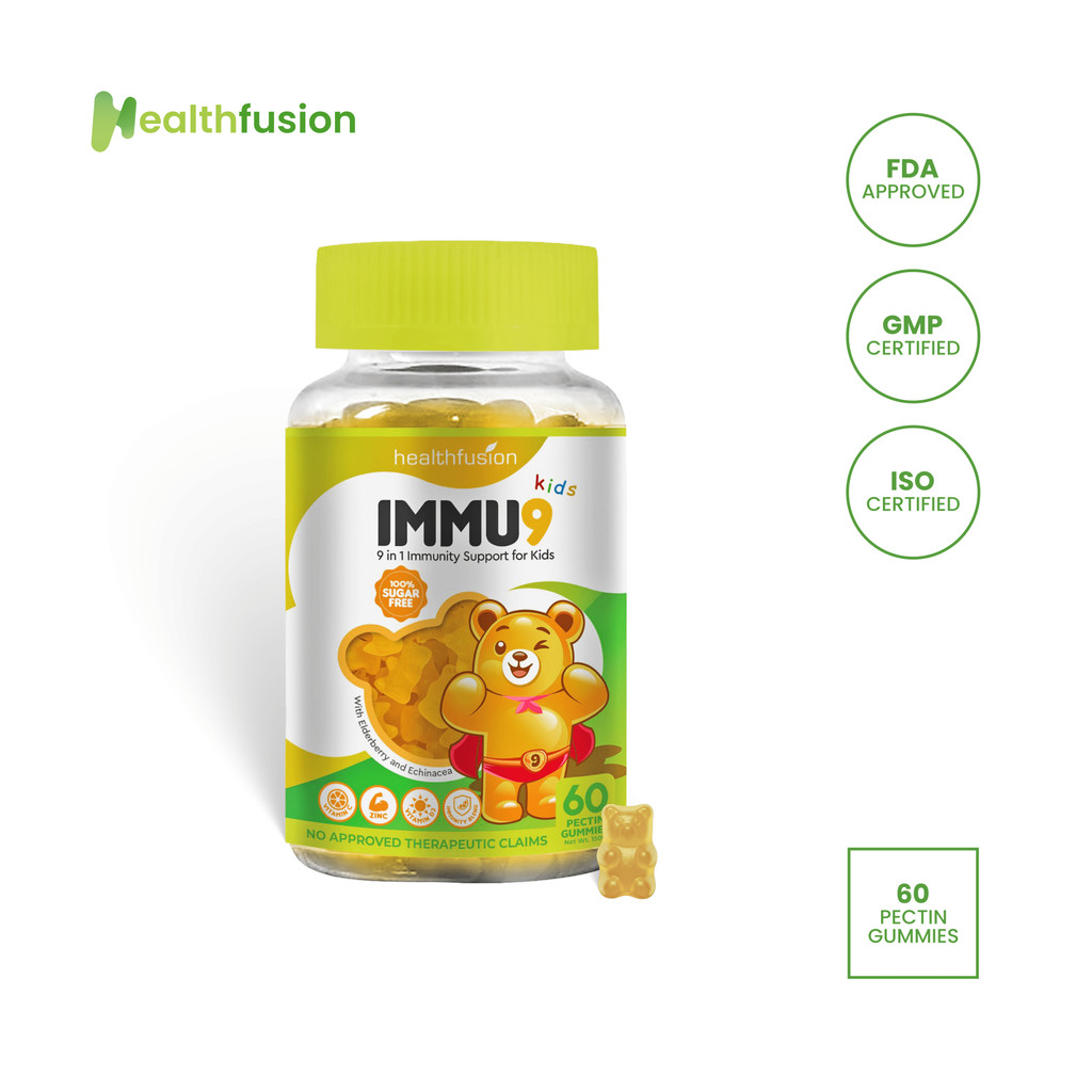 Health Fusion IMMU9 9-in-1 Immunity & Energy Booster [KIDS] with Vit C D3 Zinc Elderberry & Echinacea | Recovery Gummies | Sugar-free 60s