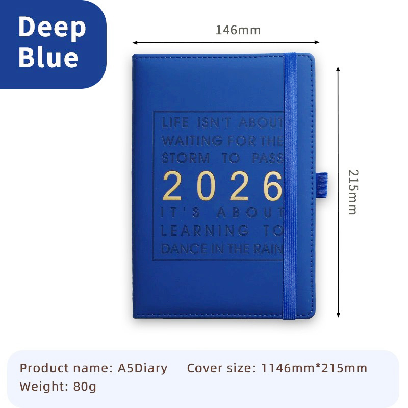 2026 Weekly & Monthly Planner A5 Notebook 100 GSM Paper PU Leather Hard Cover Meeting Agenda Schedules /Birthday gift Stationery Office School Supplies