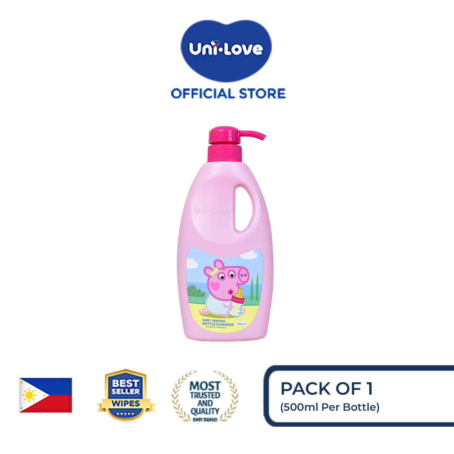 Uni-Love Evie Baby Feeding Bottle Cleanser 500ml (Bottle Pump) Bottle of 1