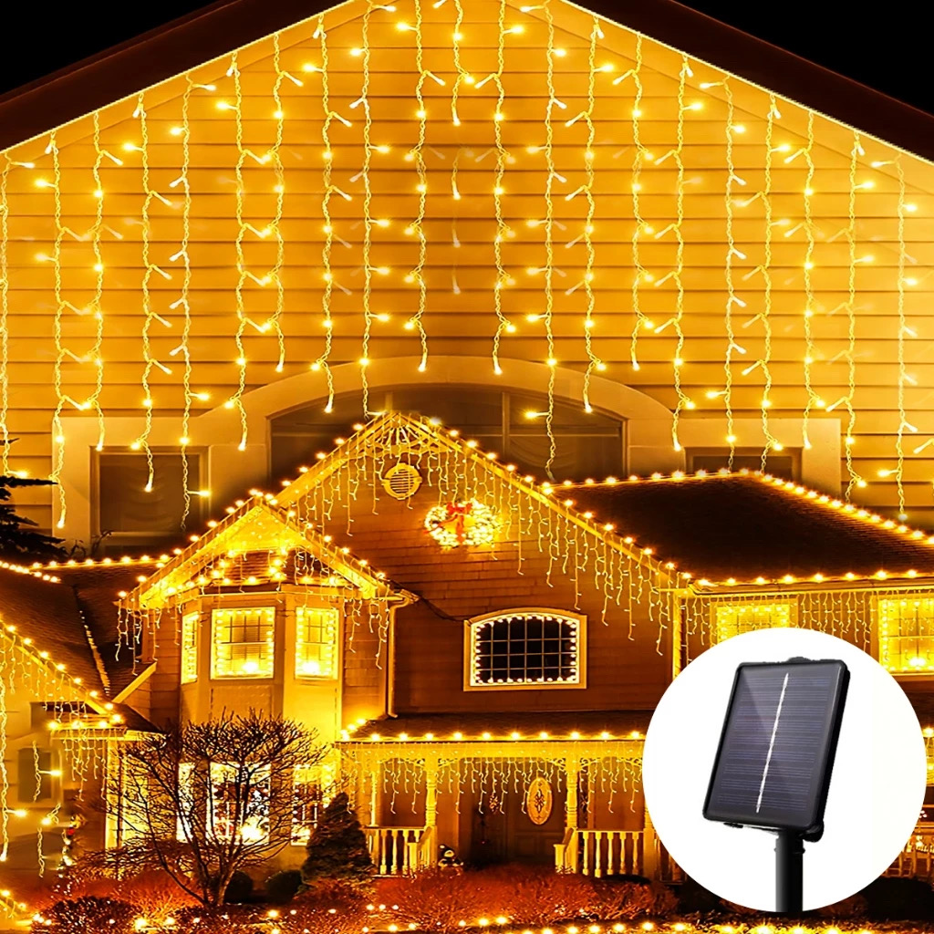 Solar Christmas Lights 8 Modes Christmas Decorations Curtain Fairy Lights for Wedding Party Holiday Bedroom Garden hyd73