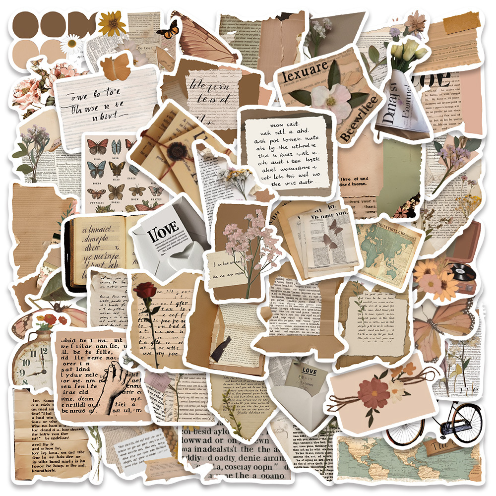 xs718-50 pcs retro literary fragments book graffiti waterproof sticker