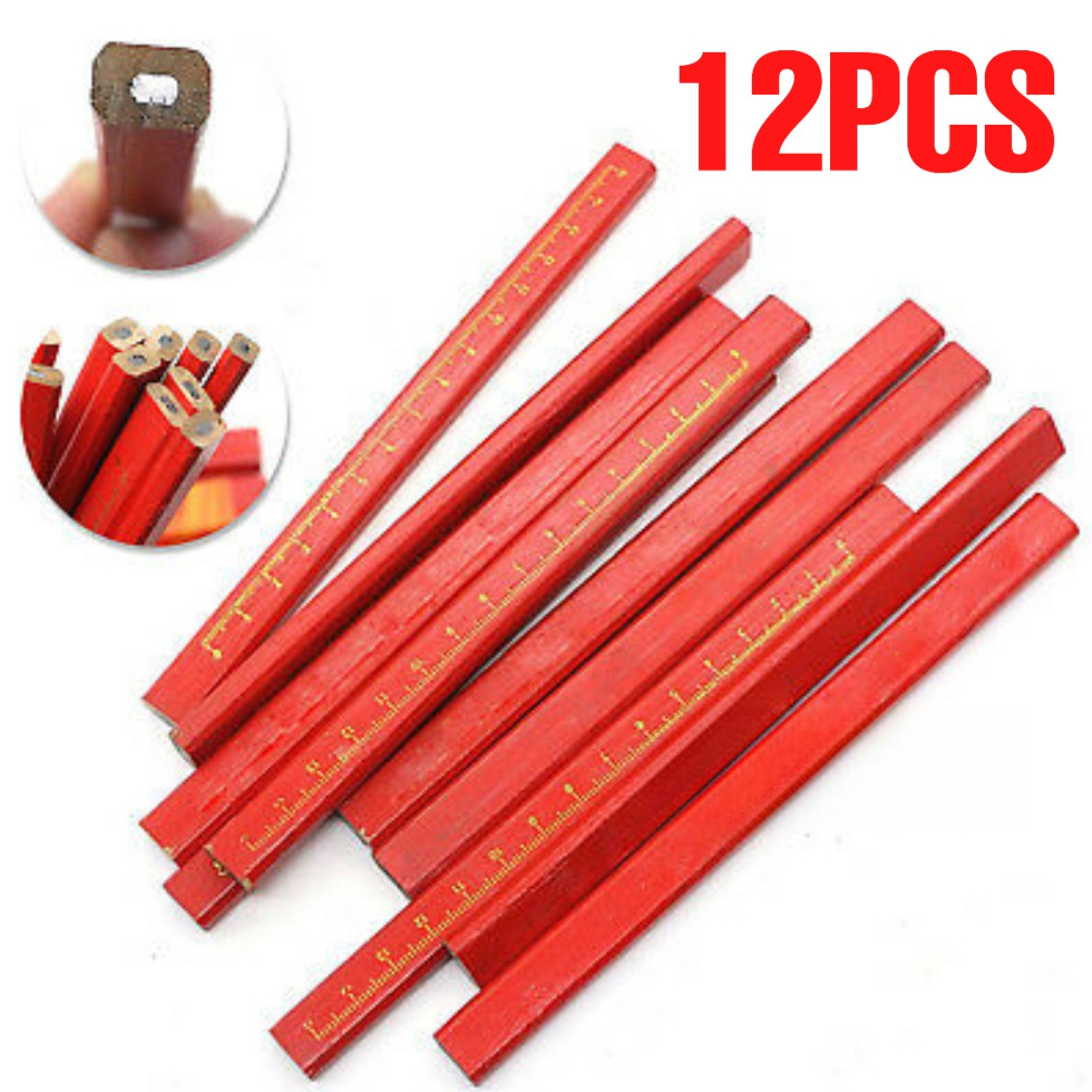 12pcs Carpenter Pencil Black Lead
