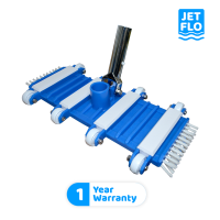 Jet-Flo Flexible Vacuum Head Metal Handle Stainless Steel Wheel Axles with side and bottom bristles for pool vacuum