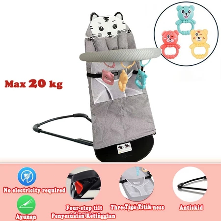 Baby Rocking Chair Foldable Bouncing Chair Soft Mesh Fabric Toy Rack Safety Balanced Design for Newborn & Toddler