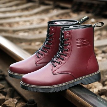 Waterproof Winter Warm Snow Men Boots Leather Ankle Martin High Cut Male Casual shoes Red - intl