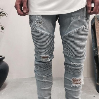 hip-hop Men Jeans masculina Casual Denim distressed Men's Slim Jeans pants Brand Biker jeans skinny rock ripped jeans homme - intl