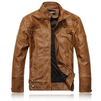 men's leather clothing European and American fashion Slim men's motorcycle PU leather jacket plus velvet jacket - intl