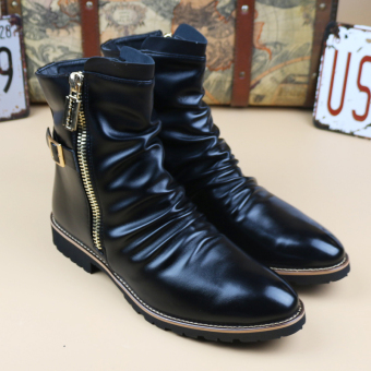 The British zipper tube men Dr Martens boots pointed toe leather boot 6512 black elevator
