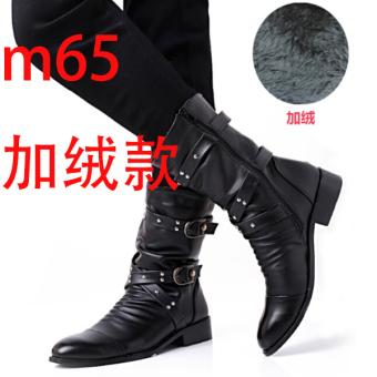 The British zipper tube men Dr Martens boots pointed toe leather boot M65 black Plus Velvet