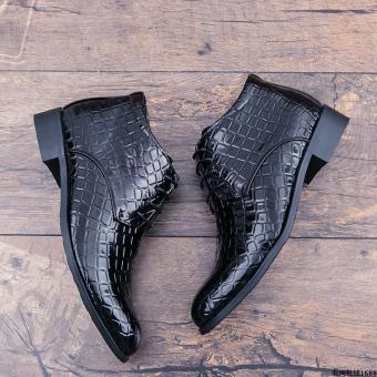 Winter Men crocodile short boots hight-top leather shoes Black Black