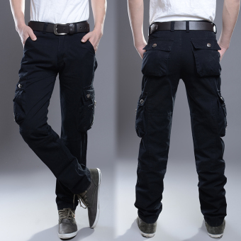Winter Men straight long Pants pockets bib overall 2187 black 6 with pockets 2187 black 6 with pockets