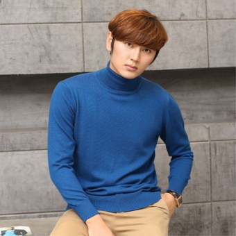 Winter thickened Plus-sized Men cardigan turtleneck cashmere sweater Sea blue Sea blue