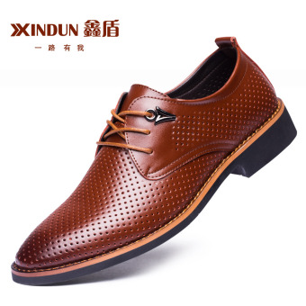 XINDUN Men's British style Business Leather Blucher Shoes Brown punch Brown punch