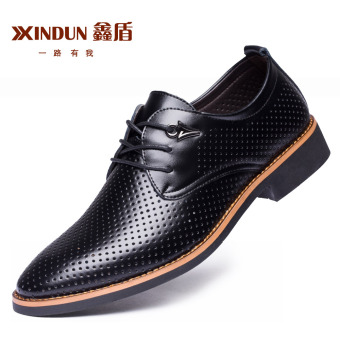 XINDUN Men's British style Business Leather Blucher Shoes Black punch Black punch