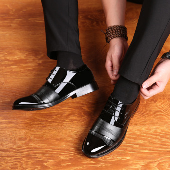 The British patent leather black business casual men shoes men's leather shoes Black 2812 lace