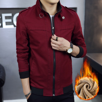 style autumn Slim fit on the casual jacket Plus velvet models Burgundy color