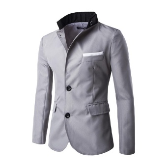 dark grey men jacket fashion Casual Slim fit Stylish Single Breasted Suit Blazer Mens Coat Male Fashion Stand Neck Formal Clothing - intl
