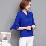 Fashion Flare Sleeve Summer Chiffon Blouse Plus Size Women Clothing Lace Up Ruffle Shirts - Intl August 2018 - 3 Fashion Flare Sleeve Summer Chiffon Blouse Plus Size Women Clothing Lace Up Ruffle Shirts - intl - 3