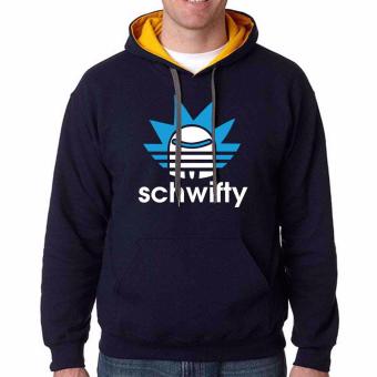 iGPrints SCHWIFTY Rick And Morty Addidas Parody Design Contrast Hoodie Jacket Navy Blue Gold