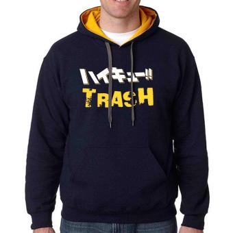 iGPrints You Are A TRASH Japanese Design Contrast Hoodie Jacket Navy Blue Gold