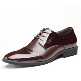 leather Men lace-up elevator Men shoes business casual leather shoes Brown glossy lace Brown glossy lace