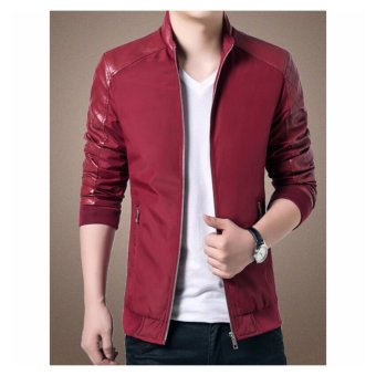 men Fashion Jacket spring and autumn new leather casual jacket male Locomotive leather coat Red - intl