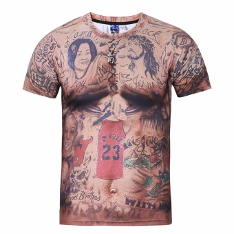 men's clothing new arrival O-neck short sleeve 3D t shirt men casual t-shirt Tattoo muscle man printed tees - intl
