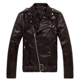Mens Motorcycle Slim PU Leather Jackets (Brown) - Intl August 2018 - 4 Mens Motorcycle Slim PU Leather Jackets (Brown) - intl - 4