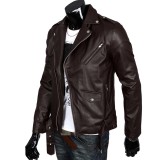 Mens Motorcycle Slim PU Leather Jackets (Brown) - Intl August 2018 - 2 Mens Motorcycle Slim PU Leather Jackets (Brown) - intl - 2