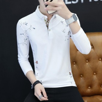 fashion casual comfortable Cotton Long sleeves lapel printing autumn youth Men's polo shirt - intl