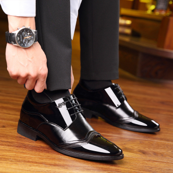 The groom Plus velvet man 8cm business casual wedding shoes ever elevator leather shoes Black