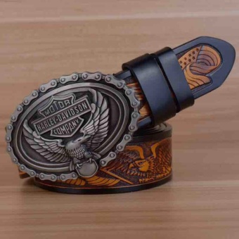 The new fashion leisure eagle head brass buckle head layer cowhide leather belts - intl