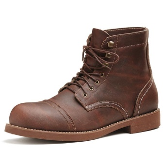 The New Martin Boots Collection Fashion Genuin Lace-up Leather Boots For Men Ankle Motorcycle Boots Brown - intl