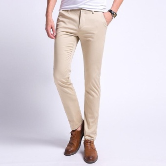 The new men's self-elastic stretch trousers Work Office Formal Black Pants Mens Business Trousers-khaki - intl