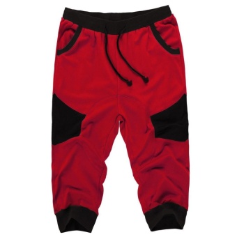 Topsellers365 COOFANDY Men New Style Informal Elastic Waist Drawstring Patchwork Contrast Color Training Jogger Sport Short Capri Baggy Pants  Red  - intl