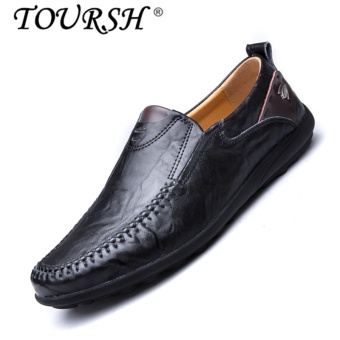 TOURSH Men Casual Leather Shoes Loafer Shoes Flat Drive Fashion Shoes black