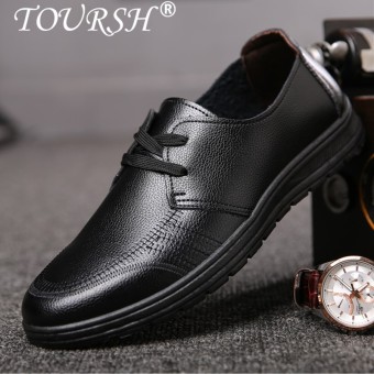 TOURSH Men Dress Shoe Genuine Leather Men's Business Shoes Male Black Elegant Formal Loafer